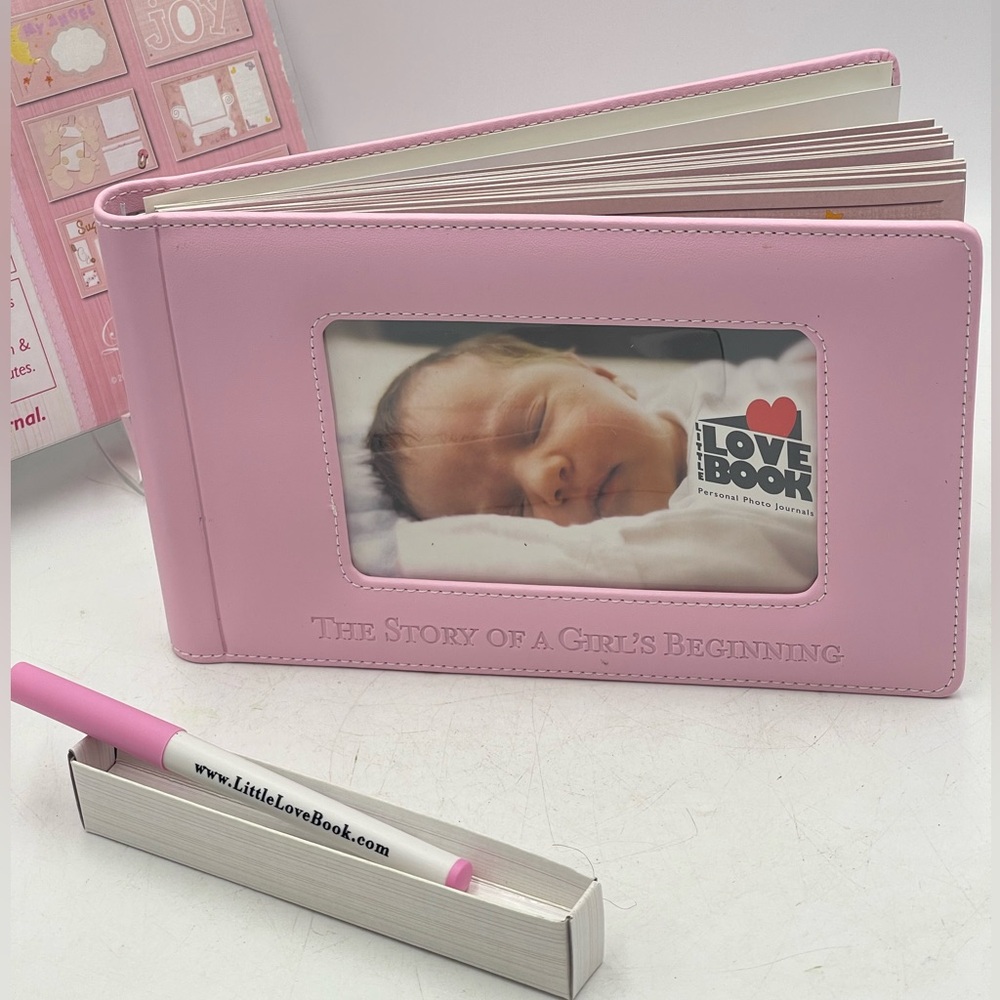 The Story of a Girls Beginning “Pink Baby Photo Memory Album w/ Pen by Lisa Lee